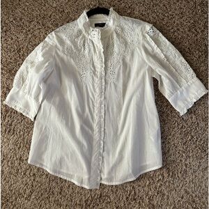 JCREW embroidered lightweight white blouse.